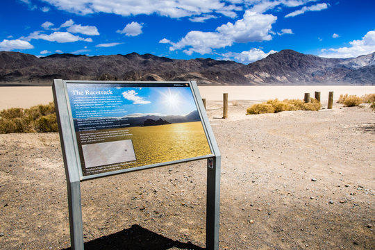May 27, 2018 Death Valley / CA / USA - Information display providing facts about the Racetrack Playa