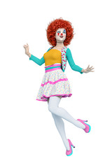 doll clown is walking softly