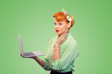 Surprised girl with computer