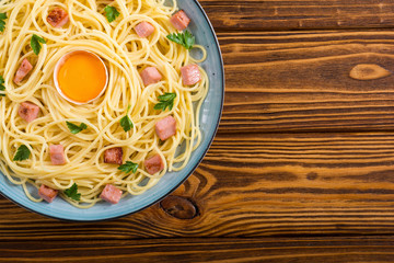 Itslian pasta carbonara with sausage and egg