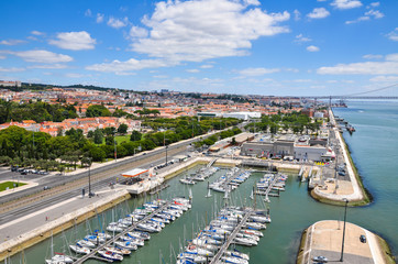 Fototapeta na wymiar Overview of Lisbon, Portugal. 25 de Abril Bridge in the background