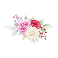 Obraz na płótnie Canvas Elegant flowers bouquet for wedding or cards elements. Fully editable vector for wedding or greeting cards composition. Vector floral illustration elements