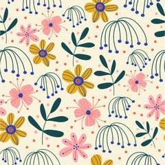 vector floral trendy seamless pattern. cute flowers background. vector repeated print design for wallpaper, fabric, stationery. 