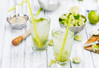 Caipirinha (selective focus; detailed close-up shot).