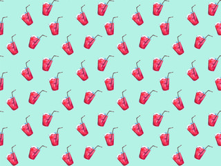 Seamless watercolor pattern with a drink, cocktail with lemon, ice, mojito, smoothies. Fruit lemon, orange. Vintage drawing on white background