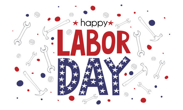 Happy Labor Day banner in United States national flag colors and lettering text. Vector illustration EPS10