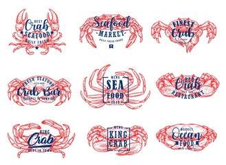 Seafood market, lobster restaurant lettering icons © Vector Tradition