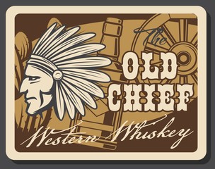 Wild West whiskey bar saloon, Western Indian chief