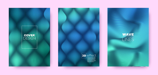 Cyan Flow Banner. Vector Covers Set. Dynamic 