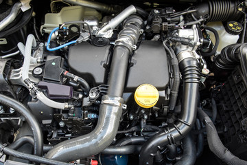 Close up detail of the new car engine