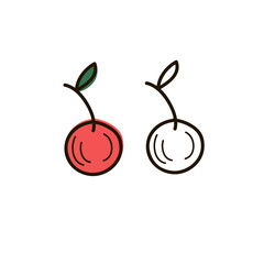 Vector drawing of red cherry in the style of doodle. Graphic illustration by hand.
