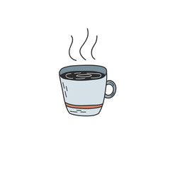 Vector color illustration of a cup of hot tea. Doodle drawing. Illustration by hand