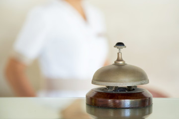 Hotel reception service desk bell, Hospitality industry concept