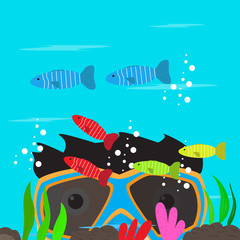 Naklejka premium Scuba diver diving in the ocean - Vector