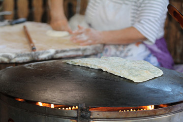 woman making pancake and waffle