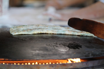woman making pancake and waffle