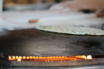 woman making pancake and waffle