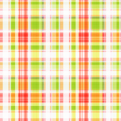 Seamless light checkered pattern, the intersection of orange-red, yellow-green and white stripes.