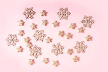 Christmas flat lay scene with golden decorations