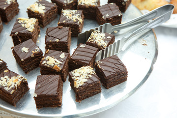 Chocolate cakes are on a platter