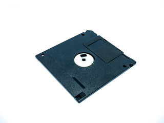 Black floppy disk on a white background