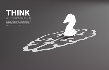 Silhouette of knight chess standing on brain icon on floor. Background Concept for marketing strategy