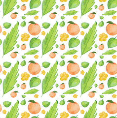 Seamless background design with oranges and flowers