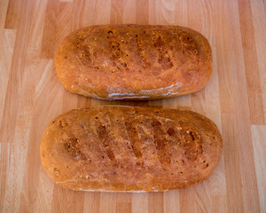 Two loaves of traditional homemade bread