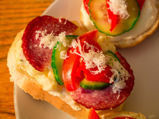 Traditional Czech(Bohemian) snack served during celebration(New Year's, birthdays, weddings, parties, etc.) - Open sandwich(Oblozeny chlebicek)