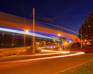 Fototapeta na wymiar Long exposure car light in city at night