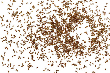 Flax seeds, brown Linseed. Background or texture of Linen seeds close-up.  Top view