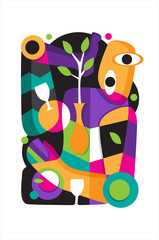 Abstract illustration with cubism art for background etc.