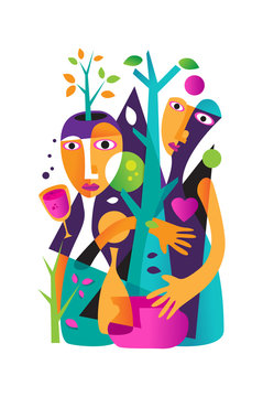 love illustration with cubism art, for print, background, cover, etc.