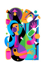 love illustration with cubism art, for print, background, cover, etc.