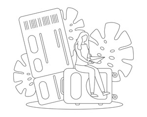 Travel vacation trip ticket suitcase line vector