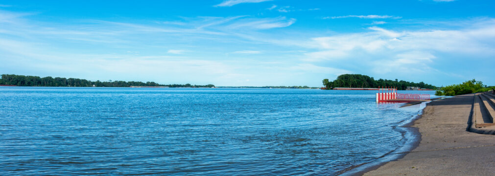 A Panoramic of the flooded Ohio River in the downtown area of Paducah Kentucky .