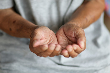 Asian old man hands with wrinklied