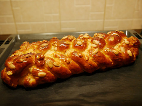 Traditional Czech (Bohemian) Christmas twisted cake with almonds - Traditional Christmas and Easter food.