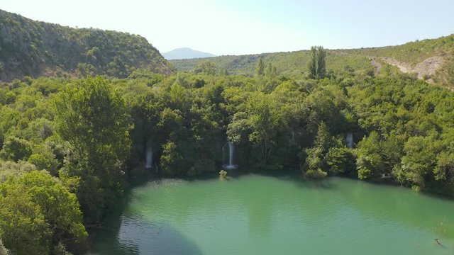Aerial view of the waterfalls on the Brljan lake