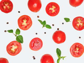 Tomato and tomato slices with white background