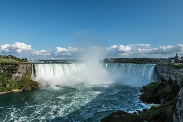 Horseshoe Falls, also known as Canadian Falls, is the largest of the three waterfalls that collectively form Niagara Falls on the Niagara River along the Canada–United States