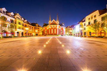 Fototapeta na wymiar Night view of the church in Lucerne Town
