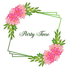 Poster of party time, with various shape of frame, for pink floral. Vector