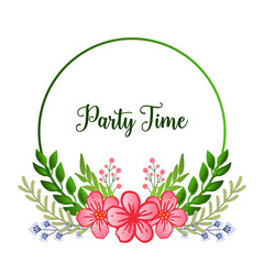 Retro poster party time in abstract style, with pink wreath frame background. Vector