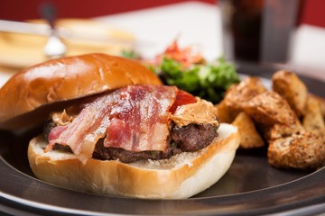 Homemade hamburger on a plate