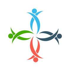 Teamwork icon,Group four people logo handshake in a circle vector illustrations