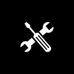 Screwdriver And Wrench Icon On Black Background. Black Flat Style Vector Illustration.
