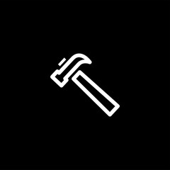 Hammer Line Icon On Black Background. Black Flat Style Vector Illustration.