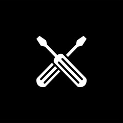 Screwdriver Crossed Icon On Black Background. Black Flat Style Vector Illustration.