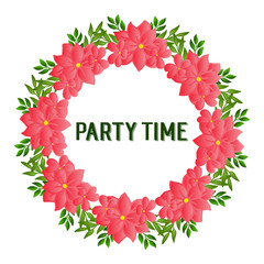 Obraz premium Ornate of party time card, with cute floral frame, isolated on white backdrop. Vector
